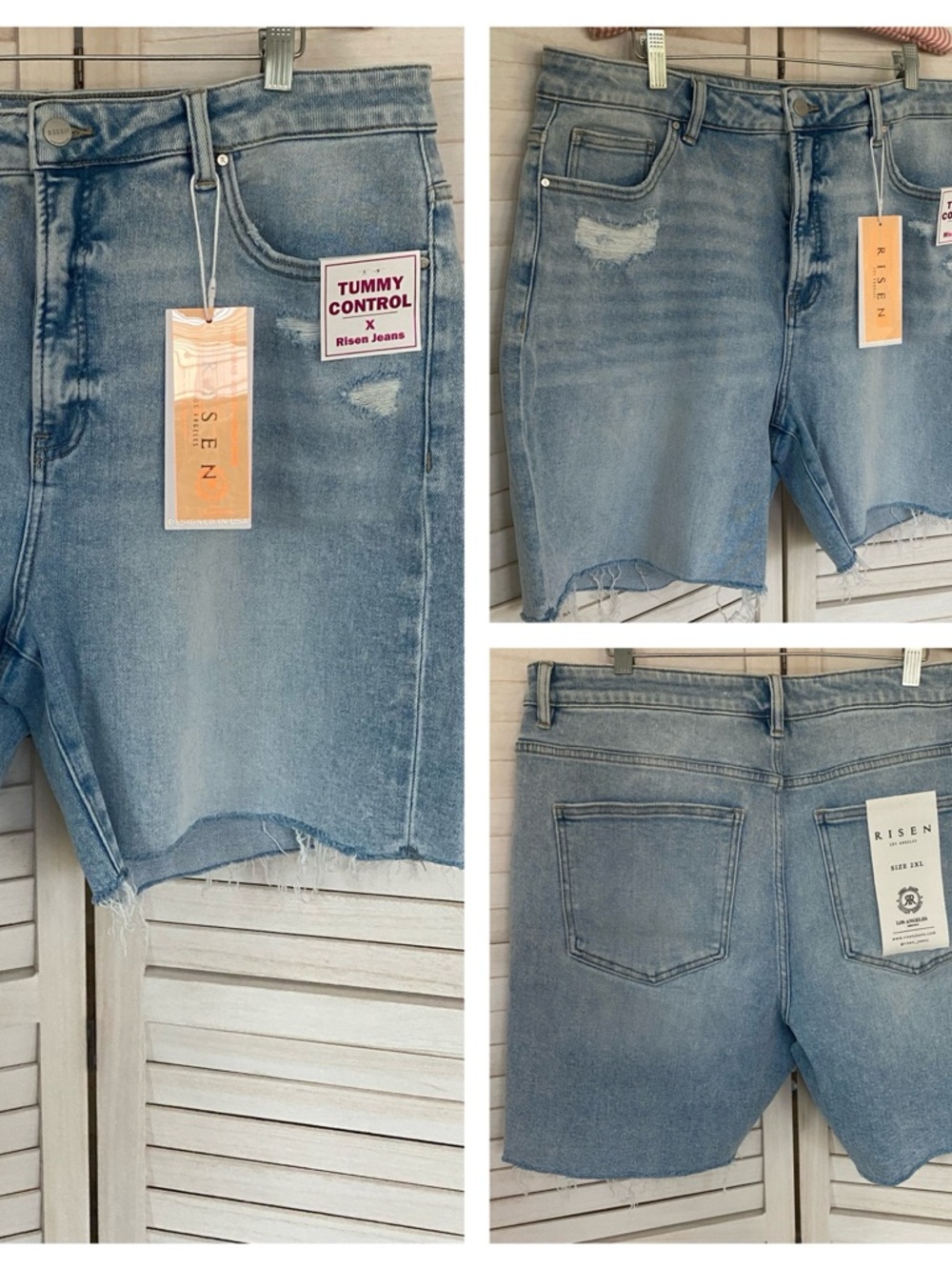 Risen Light Wash Tummy Control Distressed Denim Cutoff Shorts SZ 2X NWT